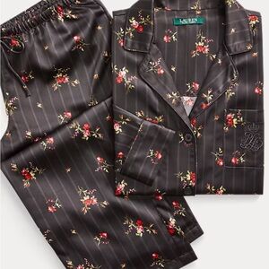 Ralph Lauren Black Striped Floral Pajama Set